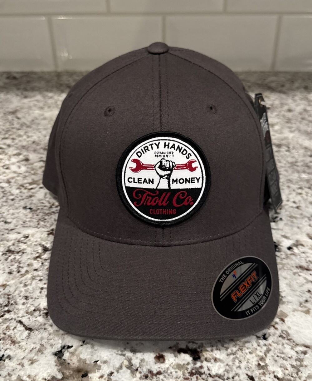 Dirty Hands Clean Money Flex Fit Fitted Hat Cap Gray Troll Co L/XL